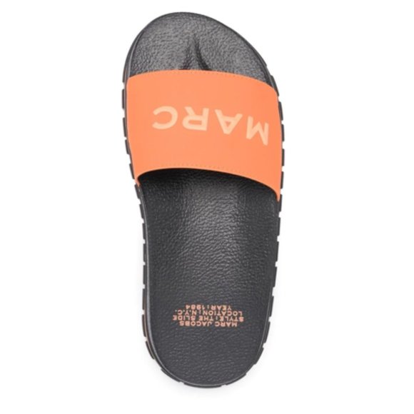 MARC JACOBS Dragon Fire 'The Slide' Logo Print Ridged Flat Sandals Slides Shoes - Picture 7 of 9